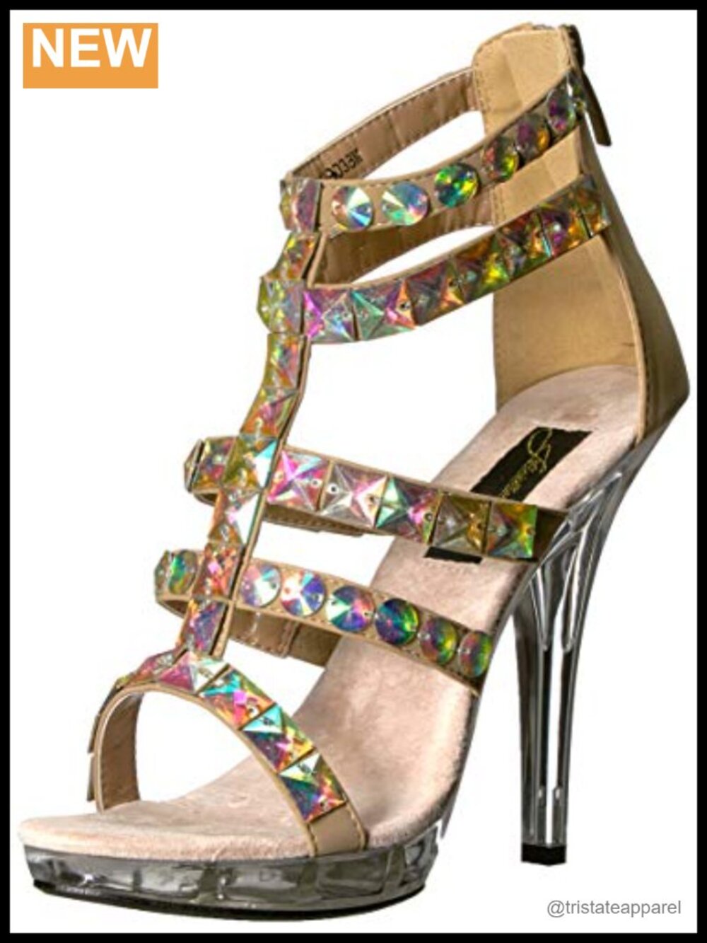 Platform Stiletto Heel Sandal Ankle Strap Rhinestone Zip Up Open Toe Wedding